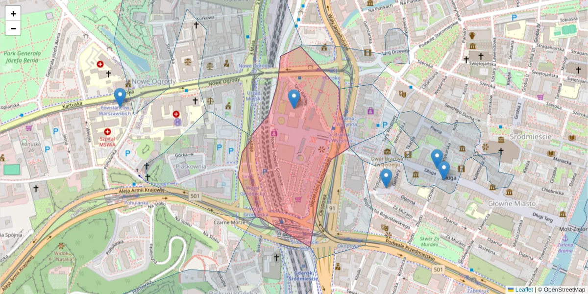 Szczegółowa mapa kodu pocztowego 80-806 z granicami, sąsiednimi kodami pocztowymi i urzędami pocztowymi