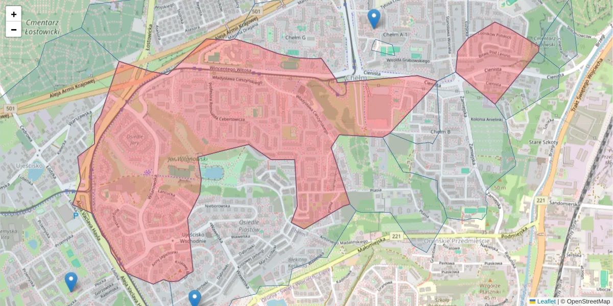 Szczegółowa mapa kodu pocztowego 80-809 z granicami, sąsiednimi kodami pocztowymi i urzędami pocztowymi