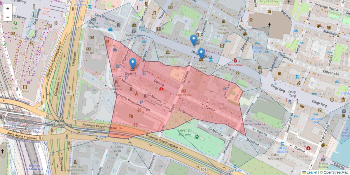 Szczegółowa mapa kodu pocztowego 80-826 z granicami, sąsiednimi kodami pocztowymi i urzędami pocztowymi