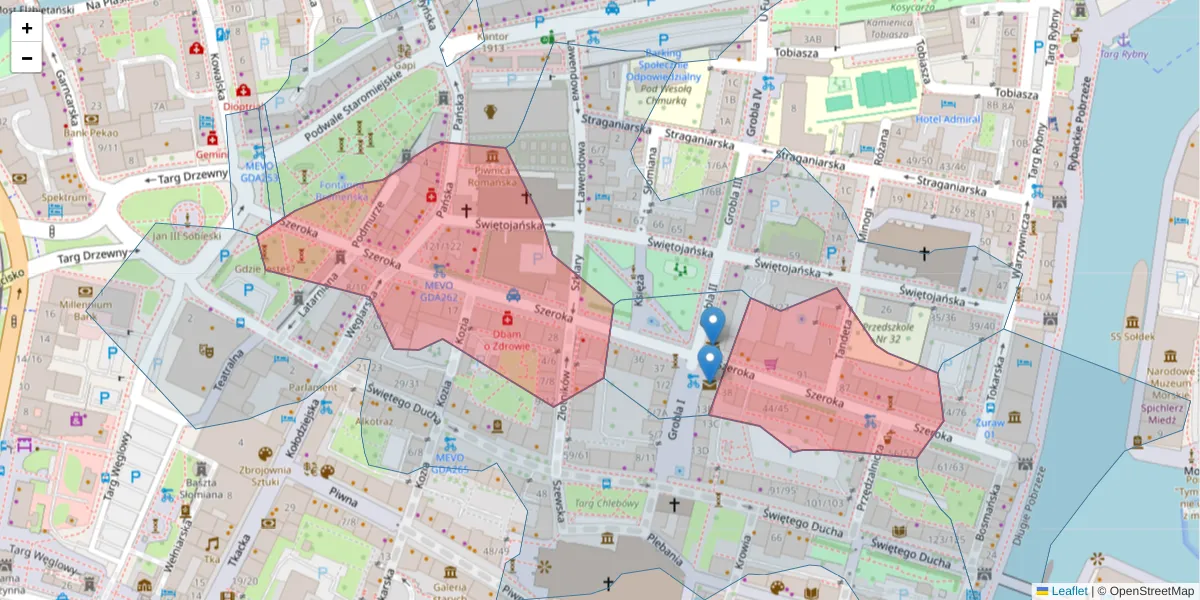 Szczegółowa mapa kodu pocztowego 80-835 z granicami, sąsiednimi kodami pocztowymi i urzędami pocztowymi