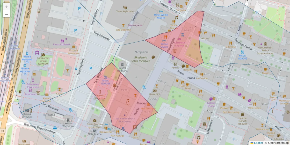 Szczegółowa mapa kodu pocztowego 80-836 z granicami, sąsiednimi kodami pocztowymi i urzędami pocztowymi