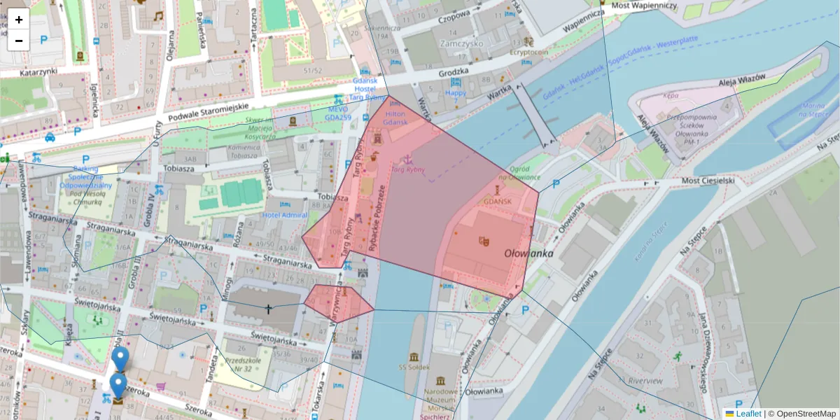 Szczegółowa mapa kodu pocztowego 80-838 z granicami, sąsiednimi kodami pocztowymi i urzędami pocztowymi