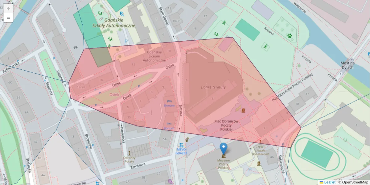 Szczegółowa mapa kodu pocztowego 80-839 z granicami, sąsiednimi kodami pocztowymi i urzędami pocztowymi