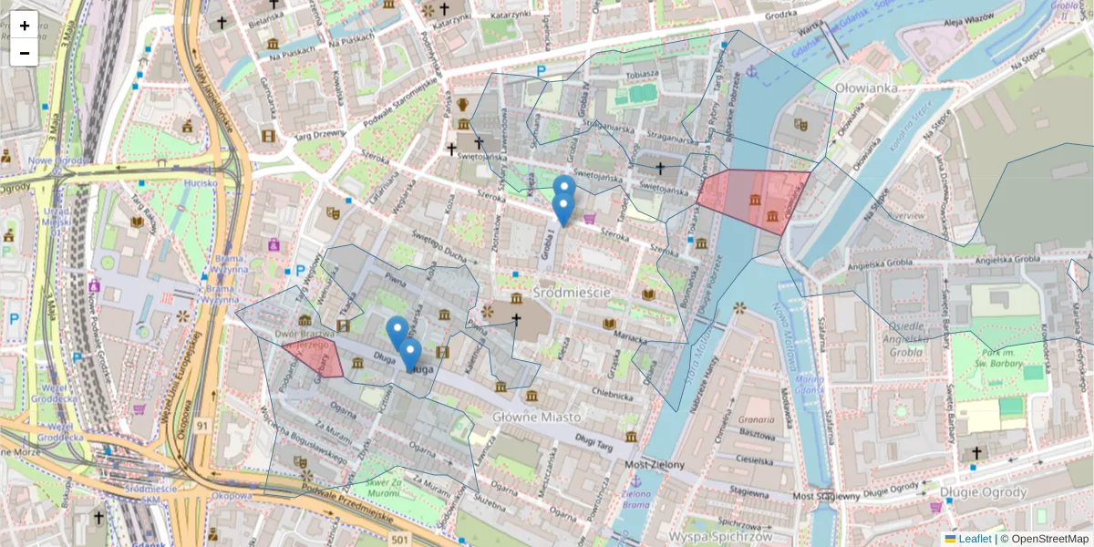 Szczegółowa mapa kodu pocztowego 80-849 z granicami, sąsiednimi kodami pocztowymi i urzędami pocztowymi