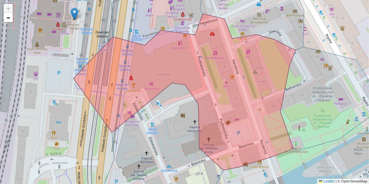 Szczegółowa mapa kodu pocztowego 80-851 z granicami, sąsiednimi kodami pocztowymi i urzędami pocztowymi