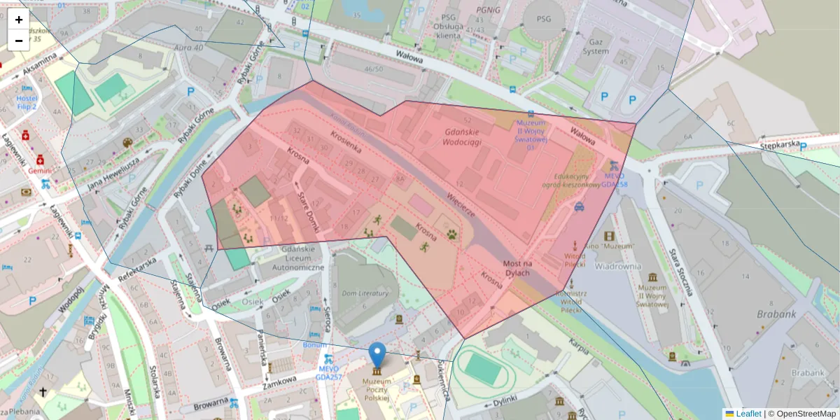Szczegółowa mapa kodu pocztowego 80-857 z granicami, sąsiednimi kodami pocztowymi i urzędami pocztowymi