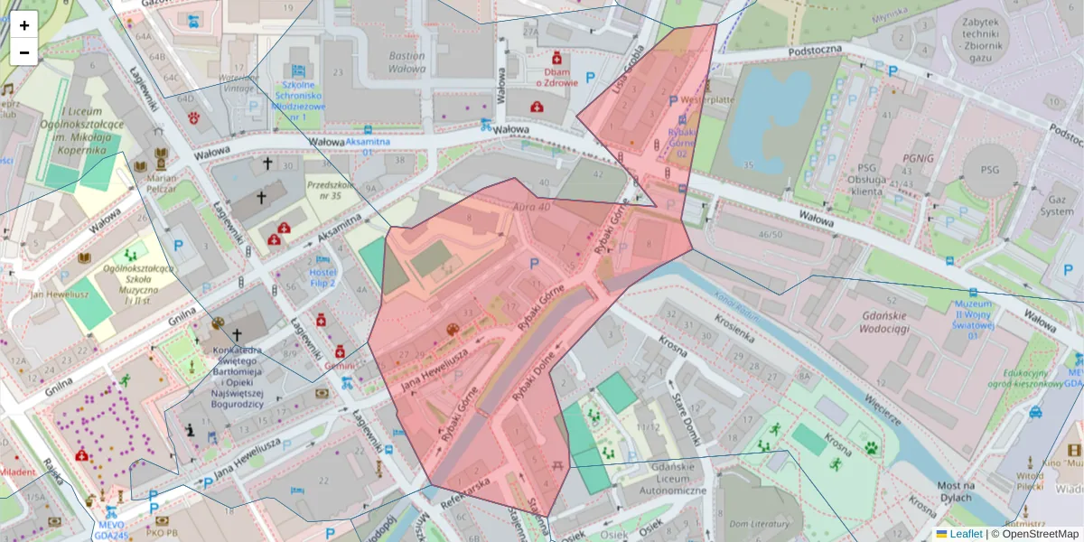 Szczegółowa mapa kodu pocztowego 80-861 z granicami, sąsiednimi kodami pocztowymi i urzędami pocztowymi