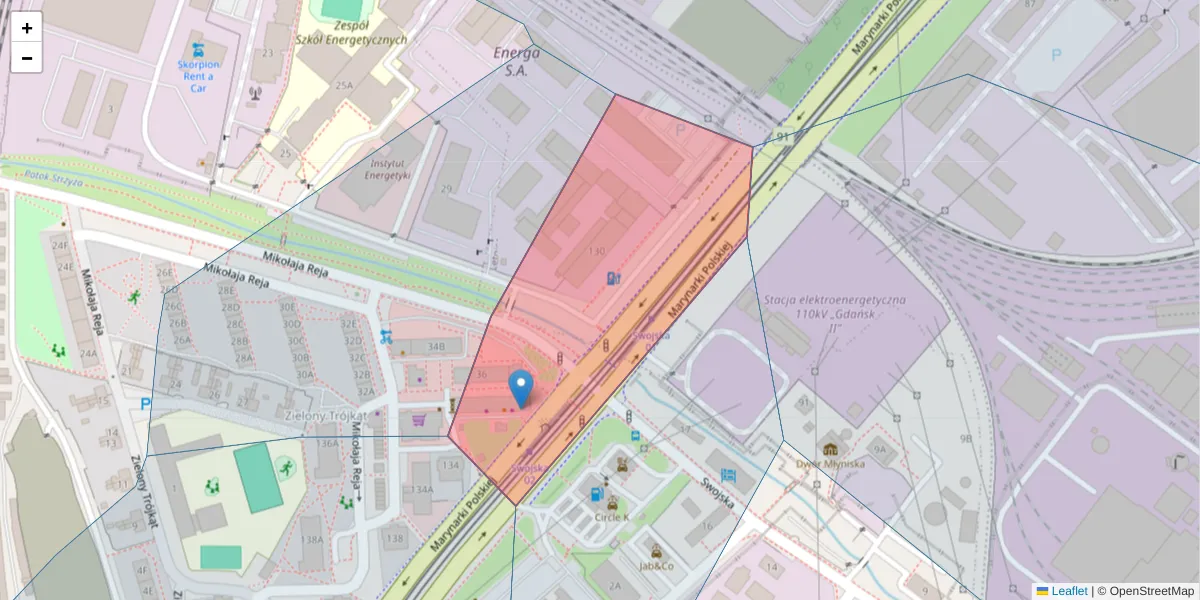 Szczegółowa mapa kodu pocztowego 80-865 z granicami, sąsiednimi kodami pocztowymi i urzędami pocztowymi