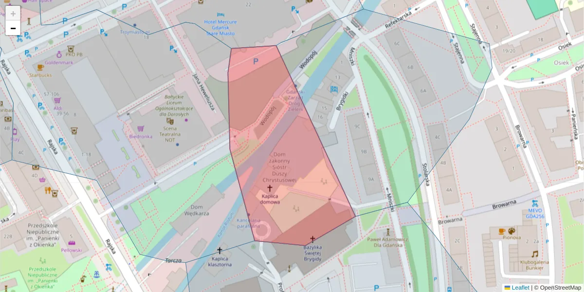 Szczegółowa mapa kodu pocztowego 80-891 z granicami, sąsiednimi kodami pocztowymi i urzędami pocztowymi