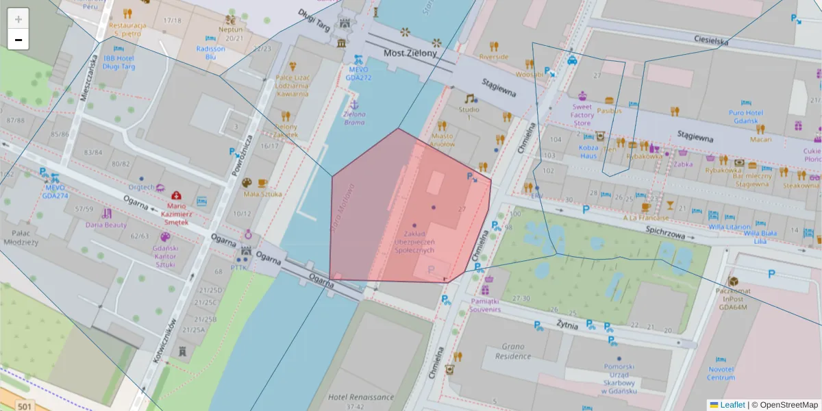 Szczegółowa mapa kodu pocztowego 80-980 z granicami, sąsiednimi kodami pocztowymi i urzędami pocztowymi