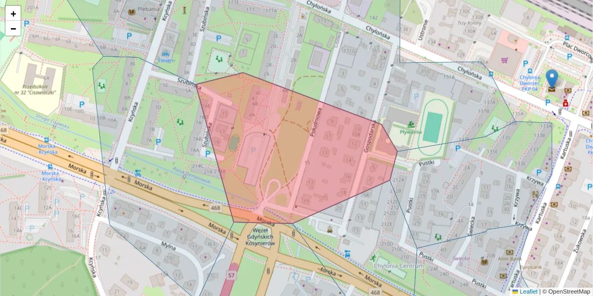 Szczegółowa mapa kodu pocztowego 81-008 z granicami, sąsiednimi kodami pocztowymi i urzędami pocztowymi