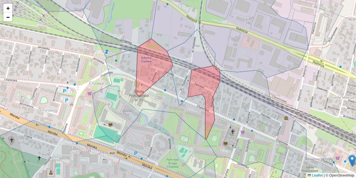 Szczegółowa mapa kodu pocztowego 81-010 z granicami, sąsiednimi kodami pocztowymi i urzędami pocztowymi