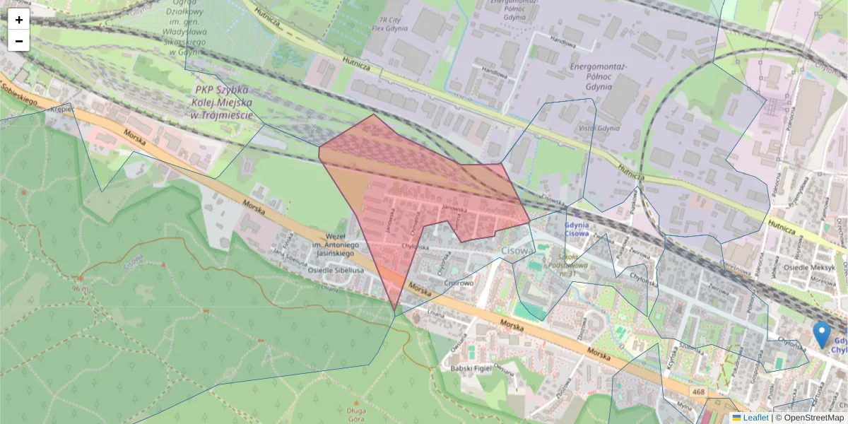 Szczegółowa mapa kodu pocztowego 81-017 z granicami, sąsiednimi kodami pocztowymi i urzędami pocztowymi
