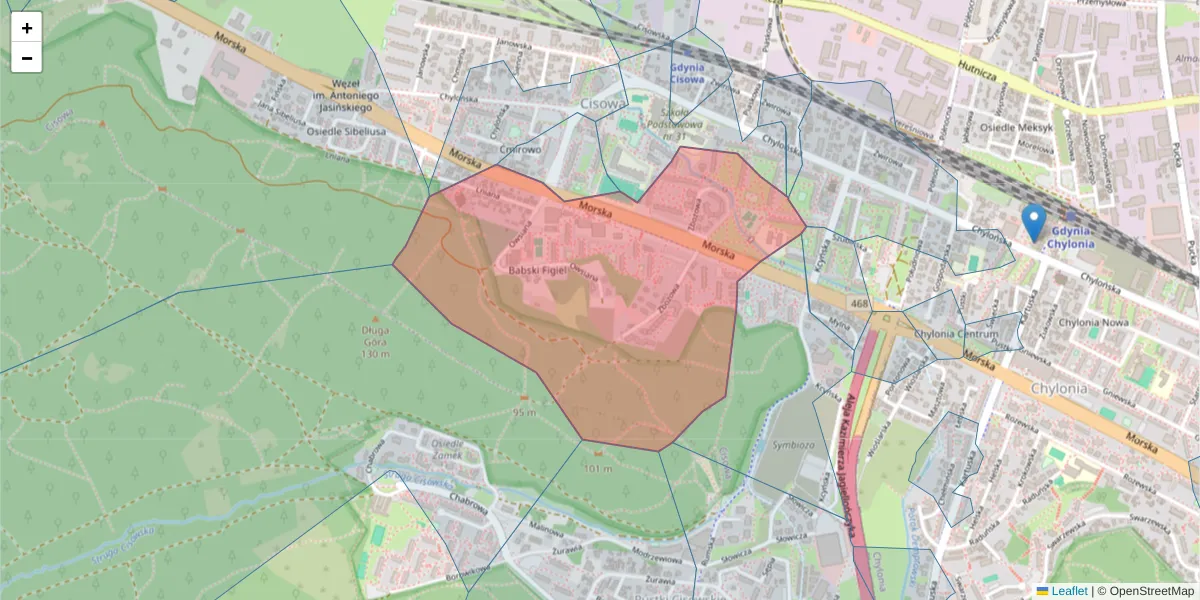 Szczegółowa mapa kodu pocztowego 81-020 z granicami, sąsiednimi kodami pocztowymi i urzędami pocztowymi