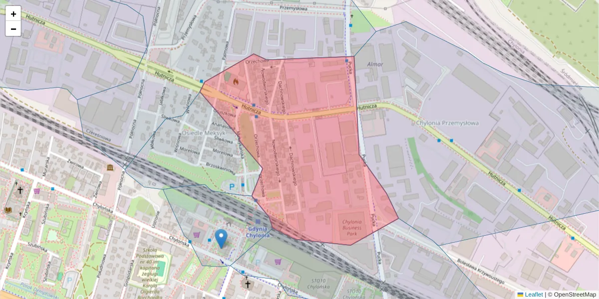 Szczegółowa mapa kodu pocztowego 81-025 z granicami, sąsiednimi kodami pocztowymi i urzędami pocztowymi