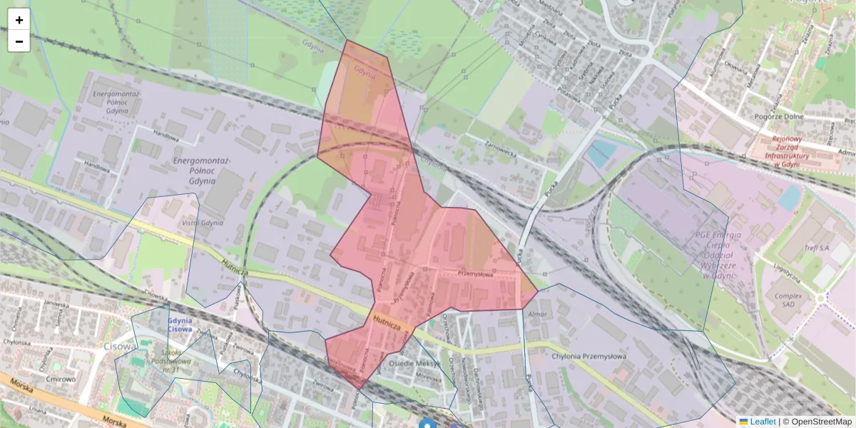 Szczegółowa mapa kodu pocztowego 81-029 z granicami, sąsiednimi kodami pocztowymi i urzędami pocztowymi