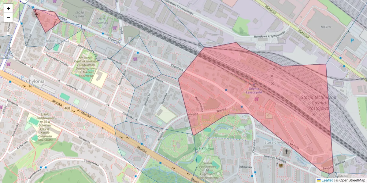 Szczegółowa mapa kodu pocztowego 81-041 z granicami, sąsiednimi kodami pocztowymi i urzędami pocztowymi
