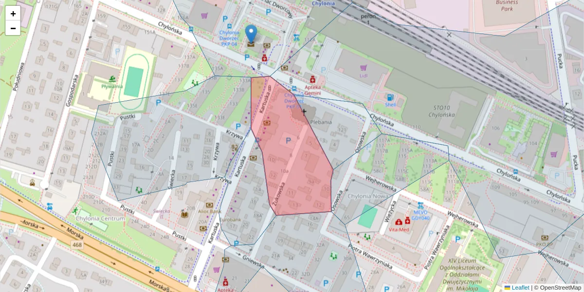 Szczegółowa mapa kodu pocztowego 81-045 z granicami, sąsiednimi kodami pocztowymi i urzędami pocztowymi