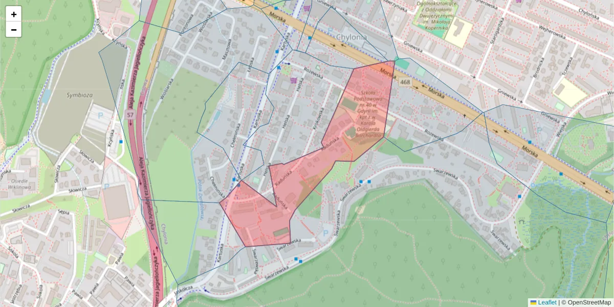 Szczegółowa mapa kodu pocztowego 81-057 z granicami, sąsiednimi kodami pocztowymi i urzędami pocztowymi