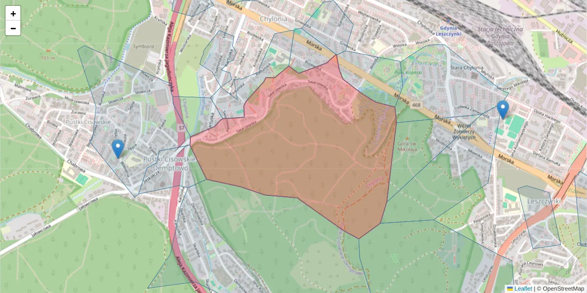 Szczegółowa mapa kodu pocztowego 81-059 z granicami, sąsiednimi kodami pocztowymi i urzędami pocztowymi