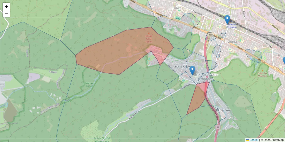 Szczegółowa mapa kodu pocztowego 81-079 z granicami, sąsiednimi kodami pocztowymi i urzędami pocztowymi
