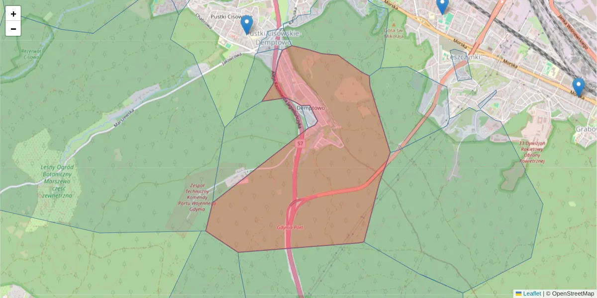 Szczegółowa mapa kodu pocztowego 81-094 z granicami, sąsiednimi kodami pocztowymi i urzędami pocztowymi