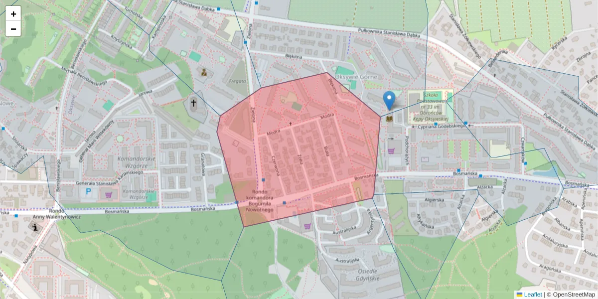 Szczegółowa mapa kodu pocztowego 81-114 z granicami, sąsiednimi kodami pocztowymi i urzędami pocztowymi