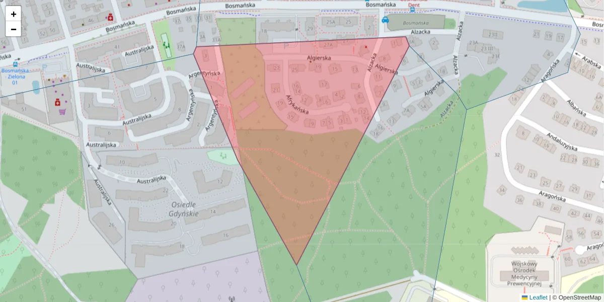 Szczegółowa mapa kodu pocztowego 81-118 z granicami, sąsiednimi kodami pocztowymi i urzędami pocztowymi