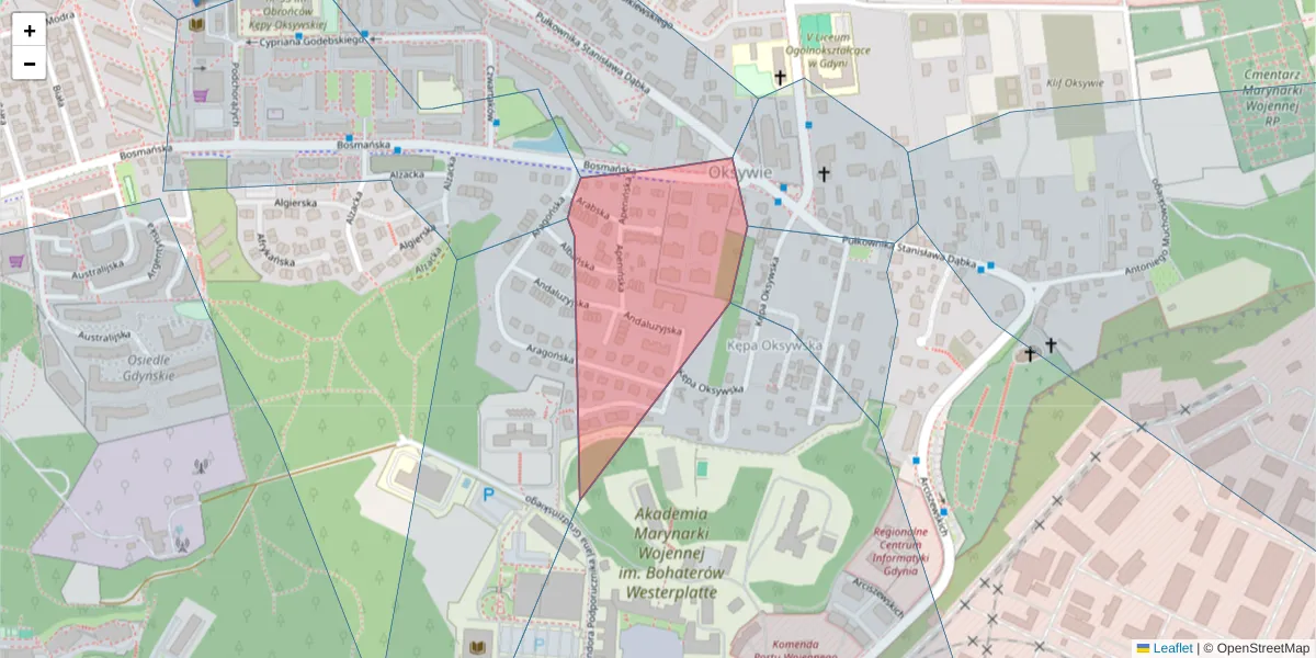 Szczegółowa mapa kodu pocztowego 81-121 z granicami, sąsiednimi kodami pocztowymi i urzędami pocztowymi