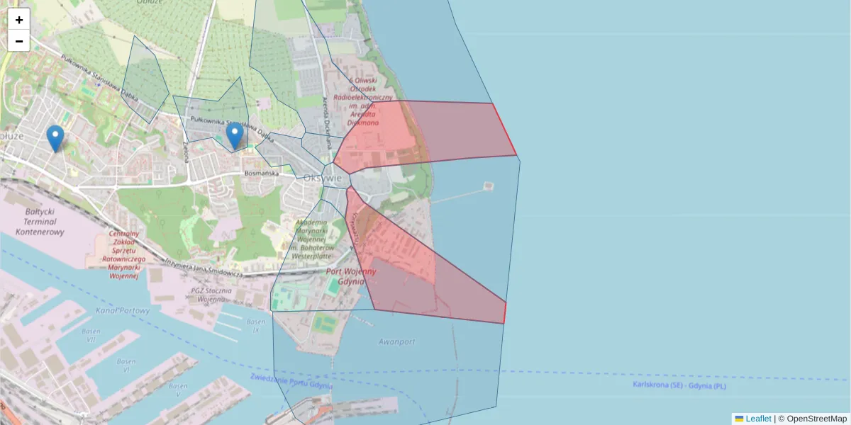 Szczegółowa mapa kodu pocztowego 81-122 z granicami, sąsiednimi kodami pocztowymi i urzędami pocztowymi