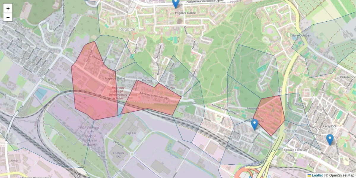 Szczegółowa mapa kodu pocztowego 81-153 z granicami, sąsiednimi kodami pocztowymi i urzędami pocztowymi