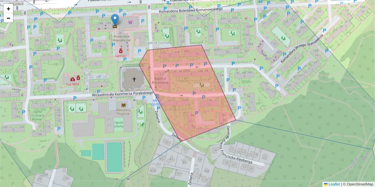 Szczegółowa mapa kodu pocztowego 81-175 z granicami, sąsiednimi kodami pocztowymi i urzędami pocztowymi