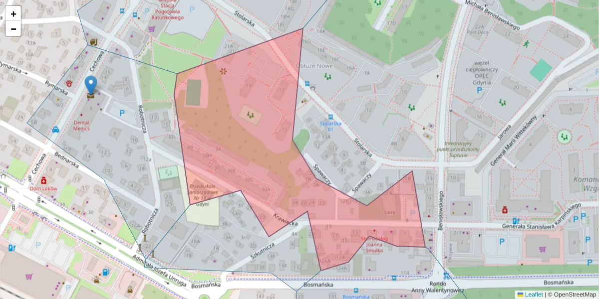 Szczegółowa mapa kodu pocztowego 81-178 z granicami, sąsiednimi kodami pocztowymi i urzędami pocztowymi