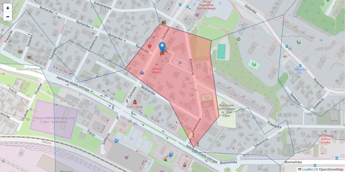 Szczegółowa mapa kodu pocztowego 81-180 z granicami, sąsiednimi kodami pocztowymi i urzędami pocztowymi