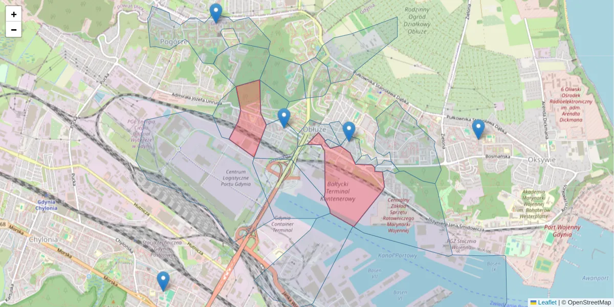 Szczegółowa mapa kodu pocztowego 81-181 z granicami, sąsiednimi kodami pocztowymi i urzędami pocztowymi