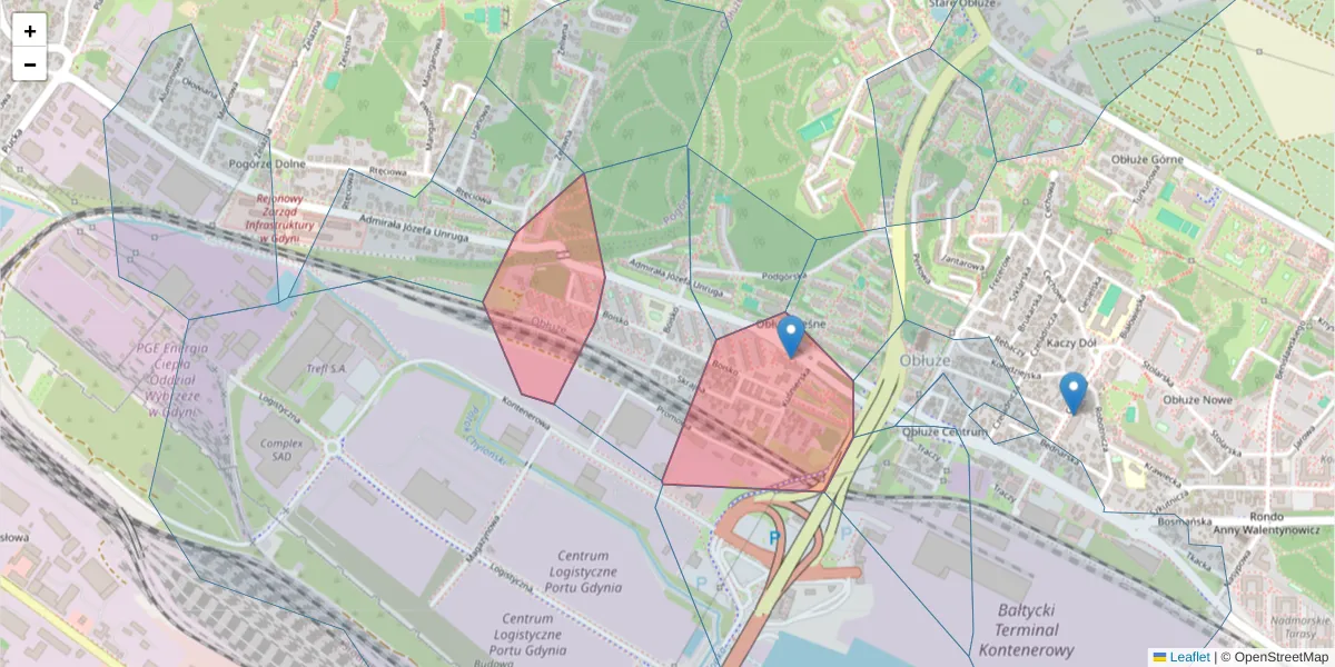 Szczegółowa mapa kodu pocztowego 81-183 z granicami, sąsiednimi kodami pocztowymi i urzędami pocztowymi