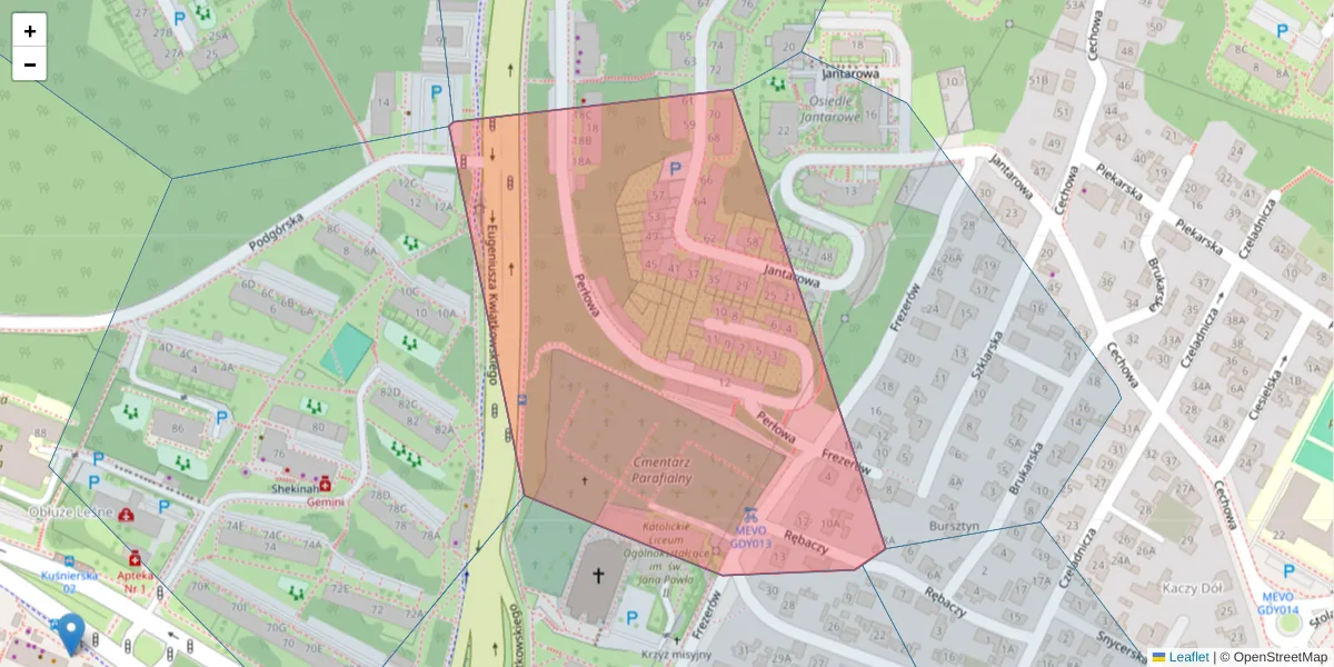 Szczegółowa mapa kodu pocztowego 81-187 z granicami, sąsiednimi kodami pocztowymi i urzędami pocztowymi