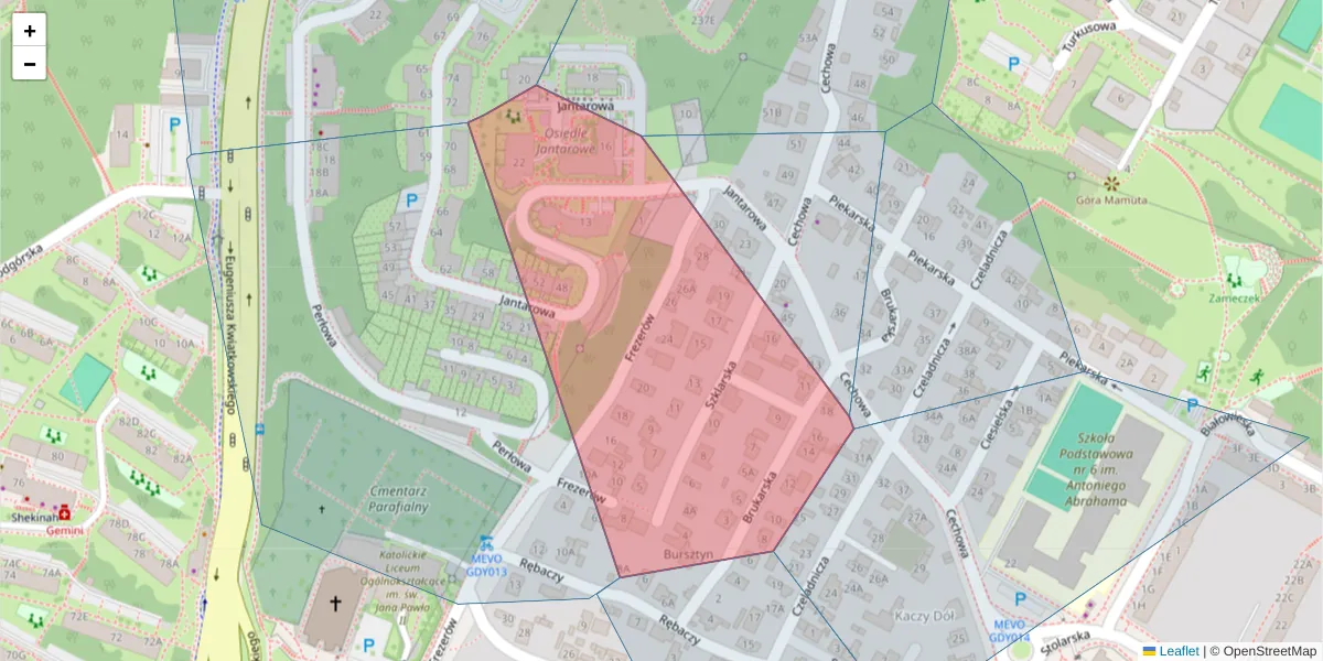 Szczegółowa mapa kodu pocztowego 81-195 z granicami, sąsiednimi kodami pocztowymi i urzędami pocztowymi