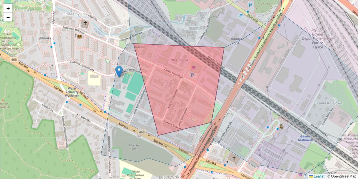 Szczegółowa mapa kodu pocztowego 81-241 z granicami, sąsiednimi kodami pocztowymi i urzędami pocztowymi