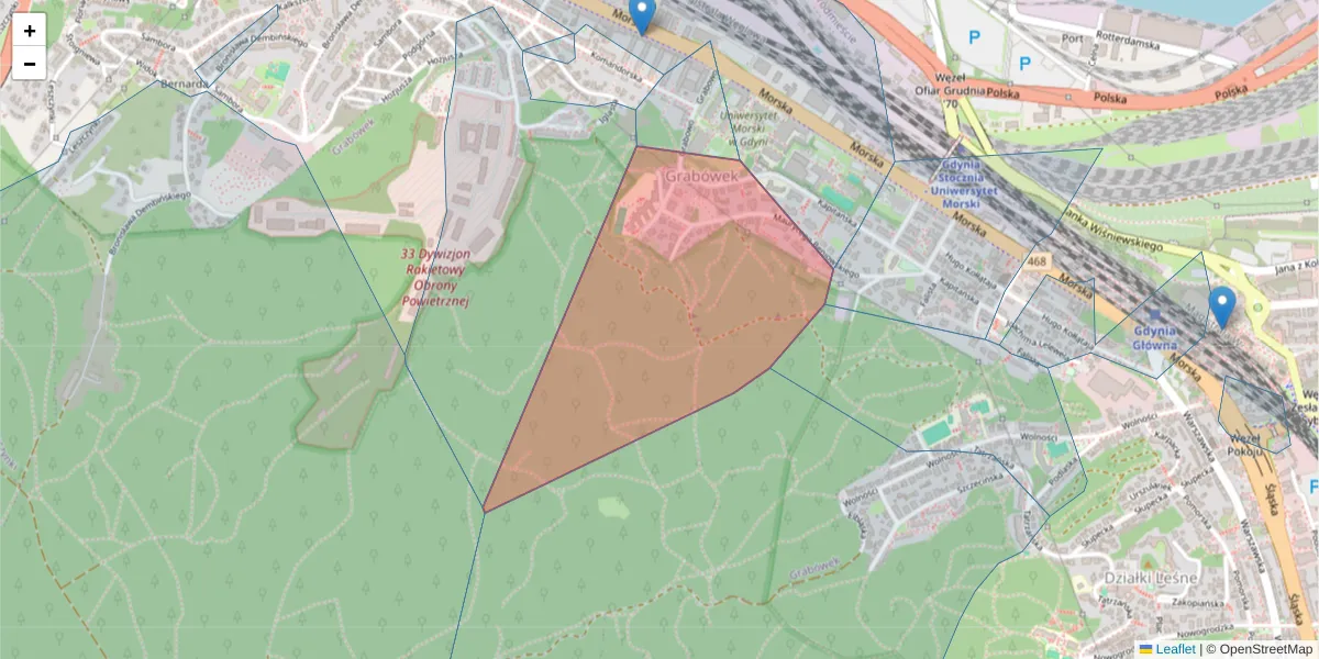 Szczegółowa mapa kodu pocztowego 81-249 z granicami, sąsiednimi kodami pocztowymi i urzędami pocztowymi