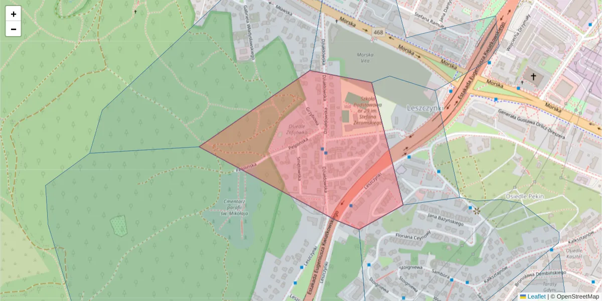 Szczegółowa mapa kodu pocztowego 81-257 z granicami, sąsiednimi kodami pocztowymi i urzędami pocztowymi