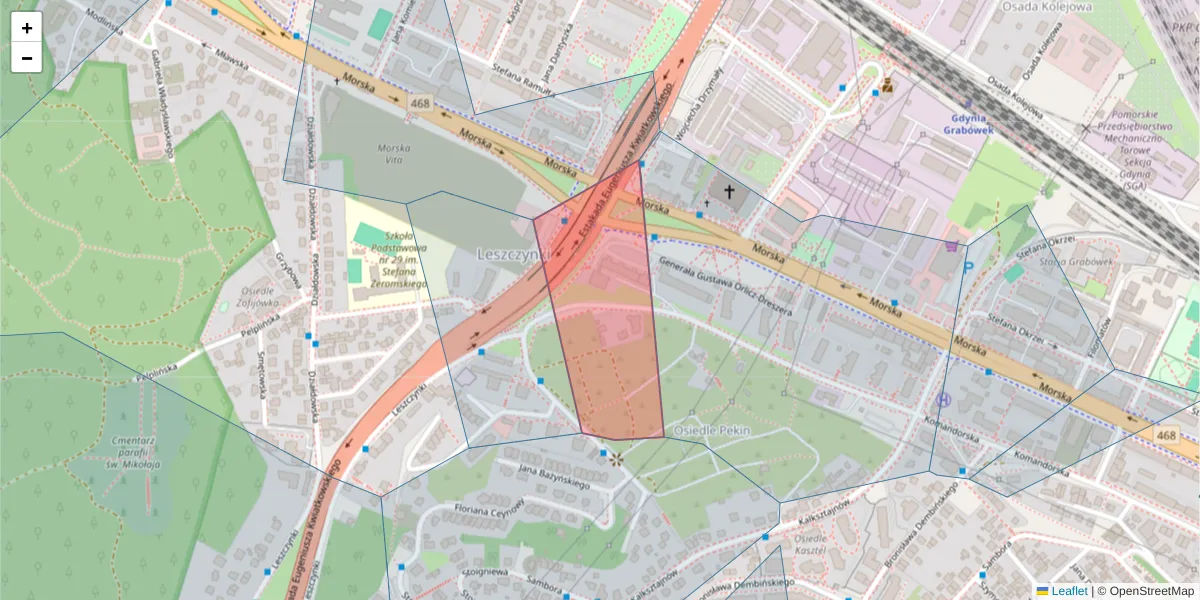 Szczegółowa mapa kodu pocztowego 81-261 z granicami, sąsiednimi kodami pocztowymi i urzędami pocztowymi