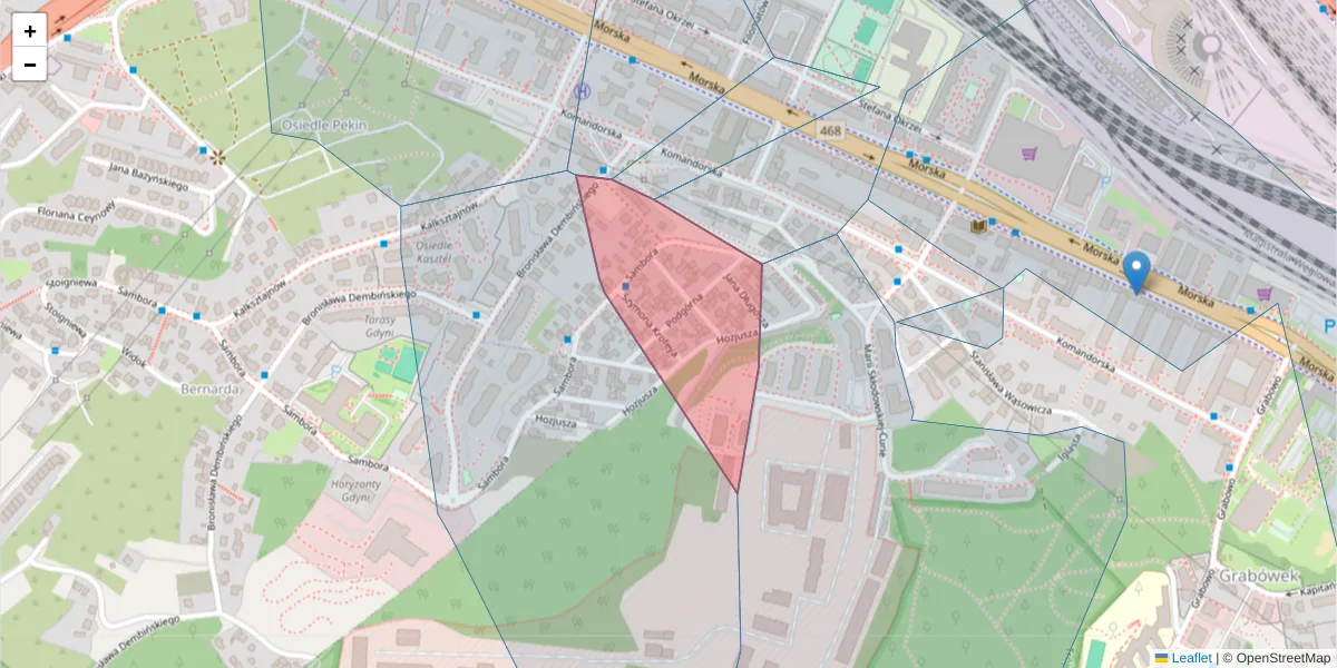 Szczegółowa mapa kodu pocztowego 81-270 z granicami, sąsiednimi kodami pocztowymi i urzędami pocztowymi