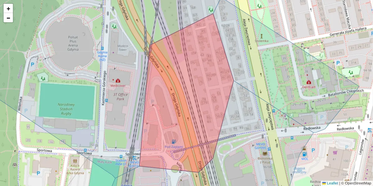 Szczegółowa mapa kodu pocztowego 81-300 z granicami, sąsiednimi kodami pocztowymi i urzędami pocztowymi