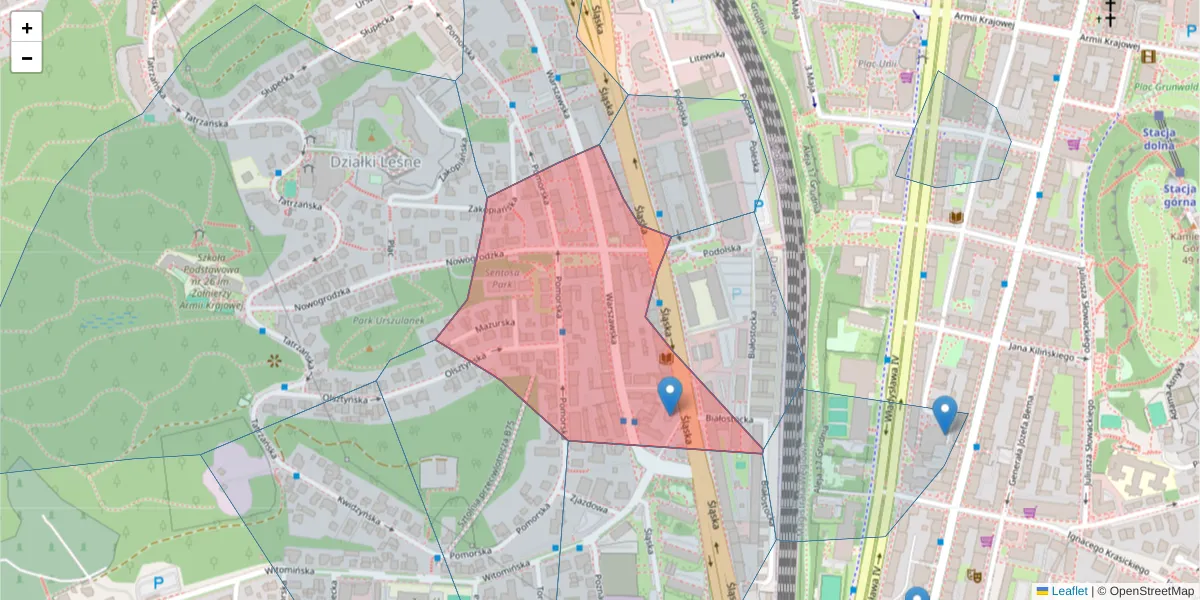 Szczegółowa mapa kodu pocztowego 81-309 z granicami, sąsiednimi kodami pocztowymi i urzędami pocztowymi