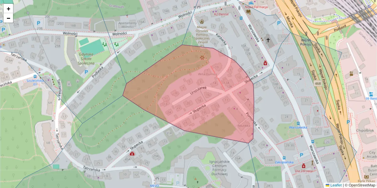 Szczegółowa mapa kodu pocztowego 81-316 z granicami, sąsiednimi kodami pocztowymi i urzędami pocztowymi