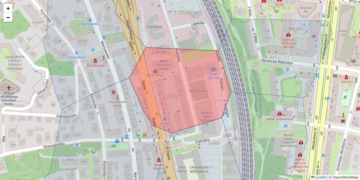 Szczegółowa mapa kodu pocztowego 81-319 z granicami, sąsiednimi kodami pocztowymi i urzędami pocztowymi