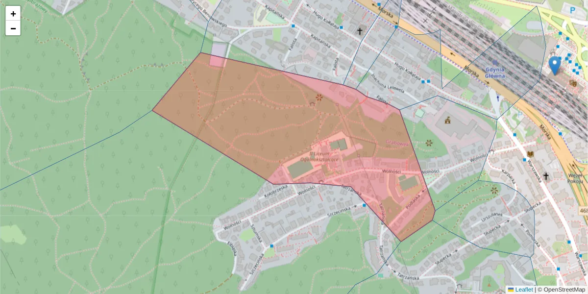 Szczegółowa mapa kodu pocztowego 81-327 z granicami, sąsiednimi kodami pocztowymi i urzędami pocztowymi
