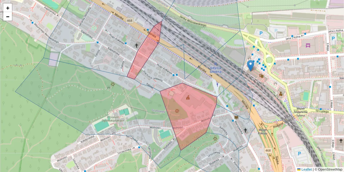 Szczegółowa mapa kodu pocztowego 81-332 z granicami, sąsiednimi kodami pocztowymi i urzędami pocztowymi