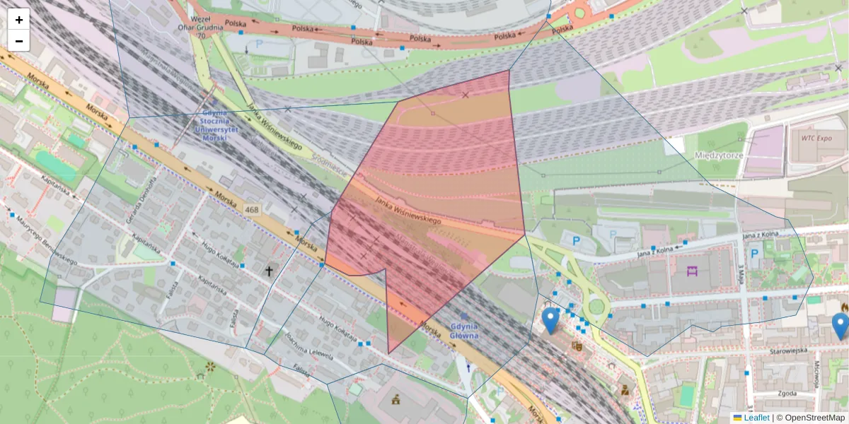 Szczegółowa mapa kodu pocztowego 81-333 z granicami, sąsiednimi kodami pocztowymi i urzędami pocztowymi
